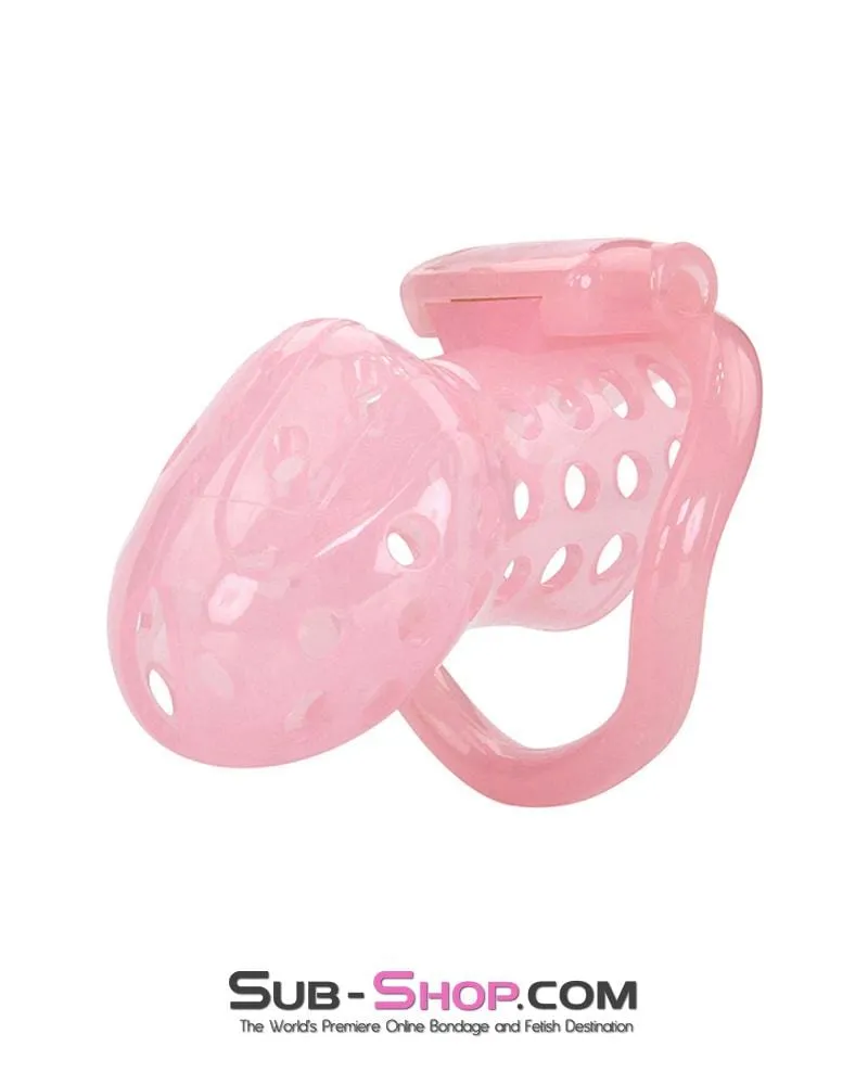 1432AR      Sissy Boy Toy Pink High Security Pin Tumbler Locking Cock Cage Chastity