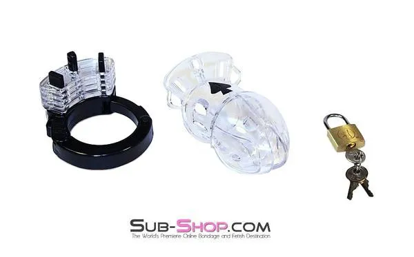 5779AE      Jacked Up Adjustable Clear Polycarbonate Locking Male Cock Cuff Chastity Device